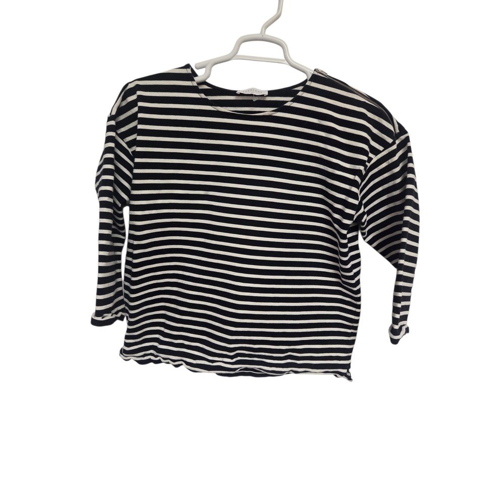 Everlane‎ Striped Long Sleeve Top Black White Shoulder Zip Boxy XL